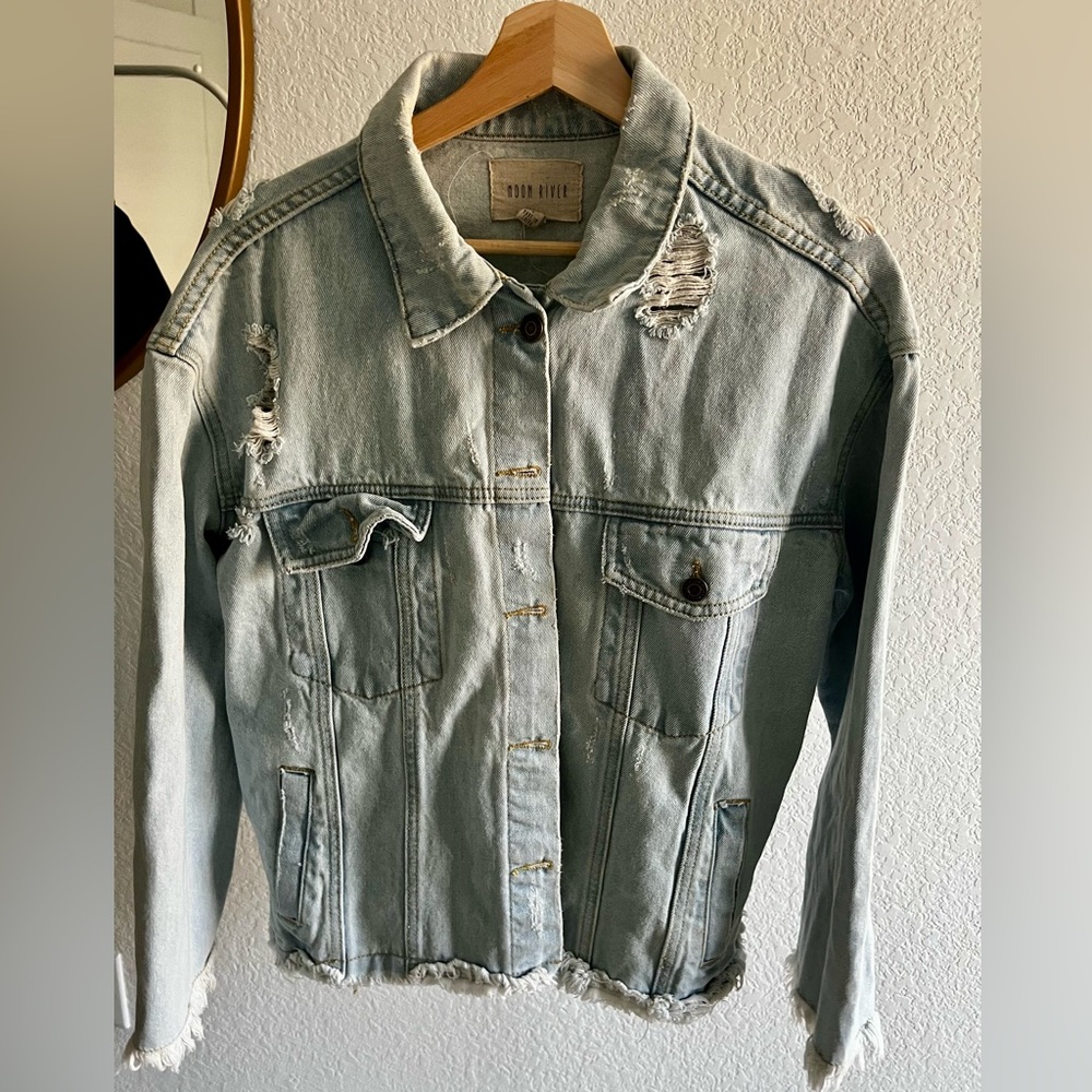 Moon River Distressed Denim Jacket